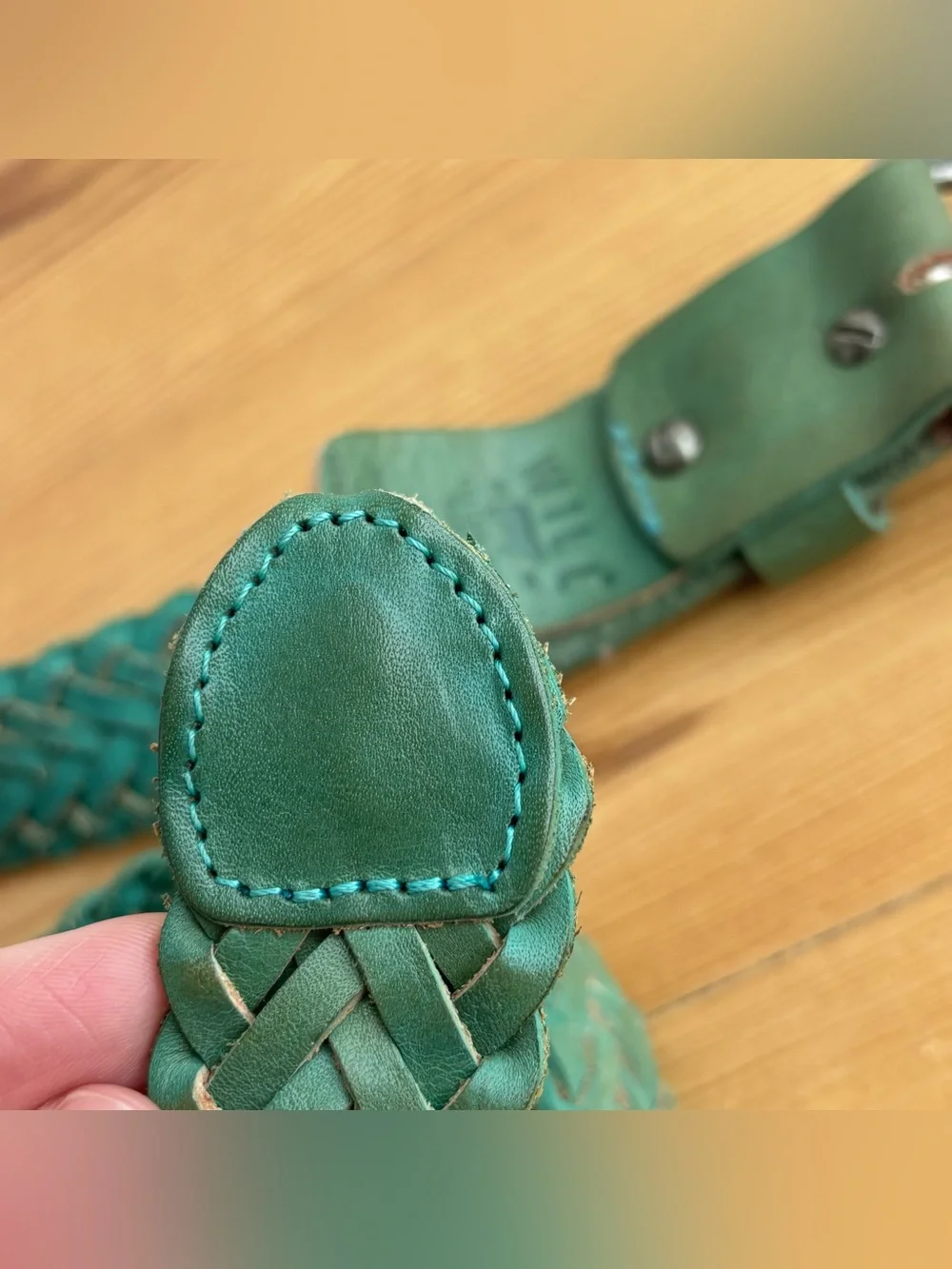 Will Leather Goods Braided teal green Belt Sz M